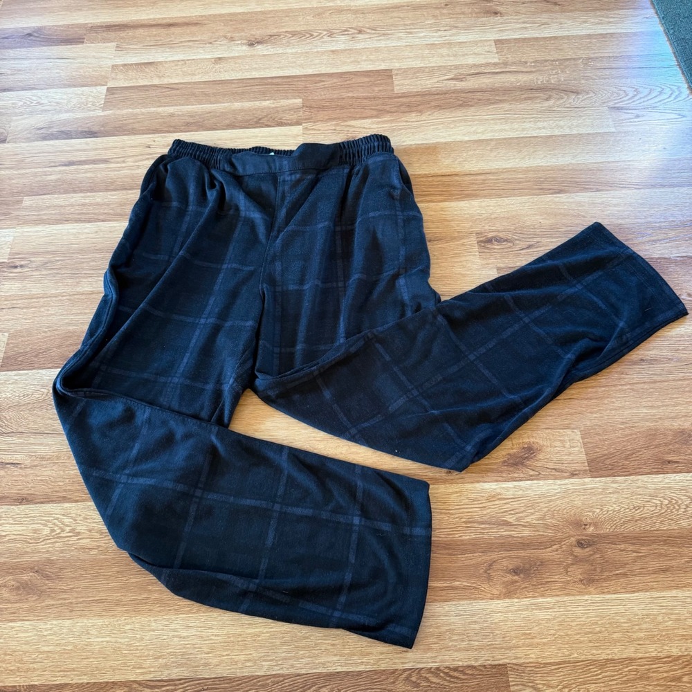 Lularoe Black Plaid Wide Leg Pants Women's Size L Cozy Stretch Pull-On Trousers